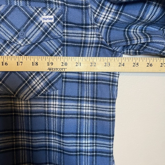 Hurley Men's XL Blue Plaid Flannel Shirt Two Pocket Button Up Heavyweight - Picture 5 of 9
